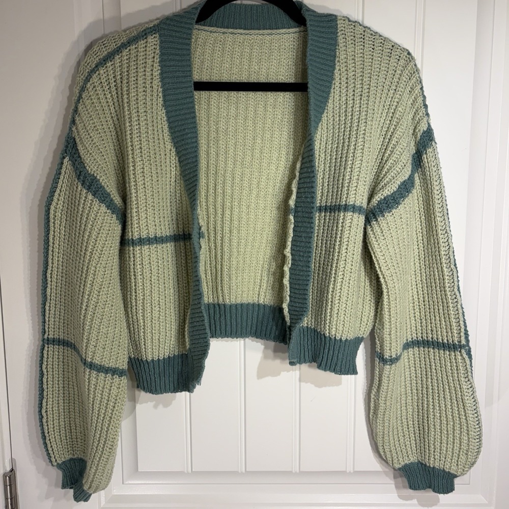SHEIN Oversized Balloon Sleeve Colorblock Open Cardigan Sweater Small